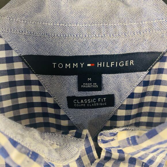 Tommy Hilfiger Navy White Gingham Check Button Down Shirt Medium Classic Fit - Picture 4 of 10